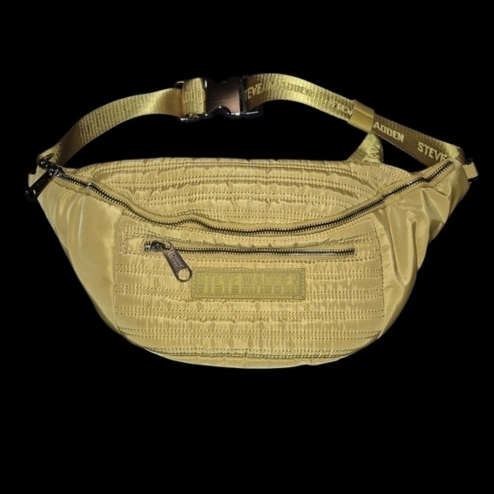 Steve Madden Quilted Mustard Yellow Big Belt Bag 18"×8"